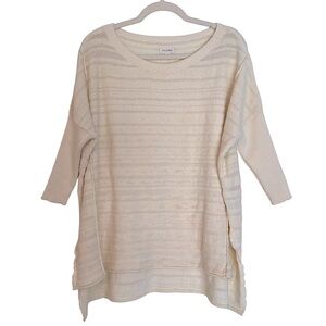 Pilcro Textured Stripe Short Sleeve Sweater Cream XXS Contemporary Neutral